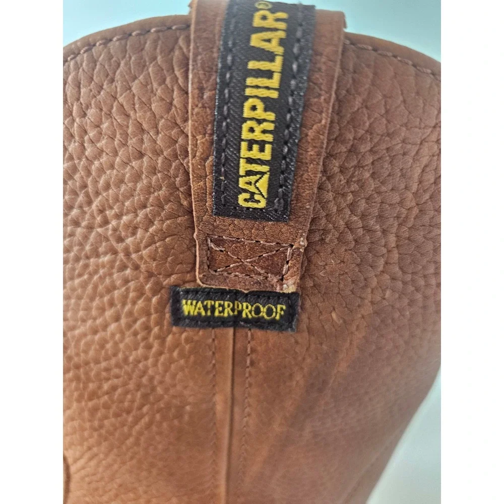 Workwear Caterpillar Steel Toe Boot Mens 9.5 Brown Waterproof Leather Pull On